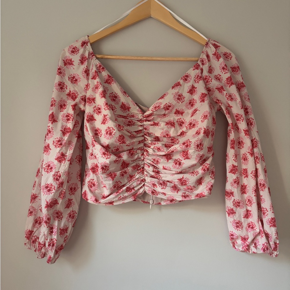 Floral Ruched Women's Top - Pink